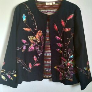 Choices Colorful Embroidered Black Artsy Floral Maximalist Jacket Blazer‎ Large